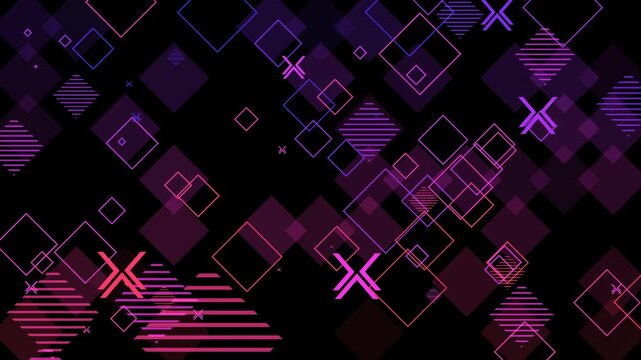 Abstract animation with purple gradient rectangle geometric shapes. Seamless technology background of geometric design in a grid pattern.