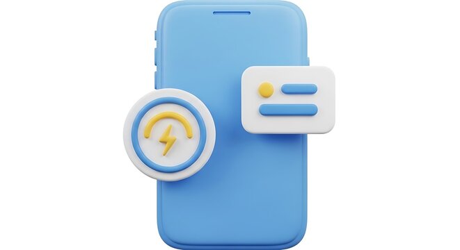 A blue smartphone with a battery and menu icons