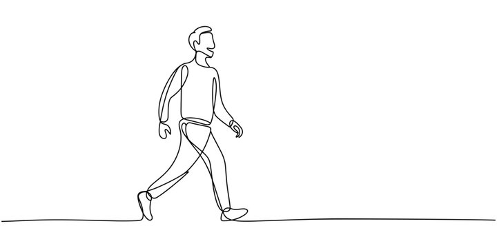 portrait of a young man walking continuous one line drawing, One continuous line of Casual Man Walking. Thin Line Illustration vector concept. Contour Drawing Creative ideas, with a backpack. Minimal.
