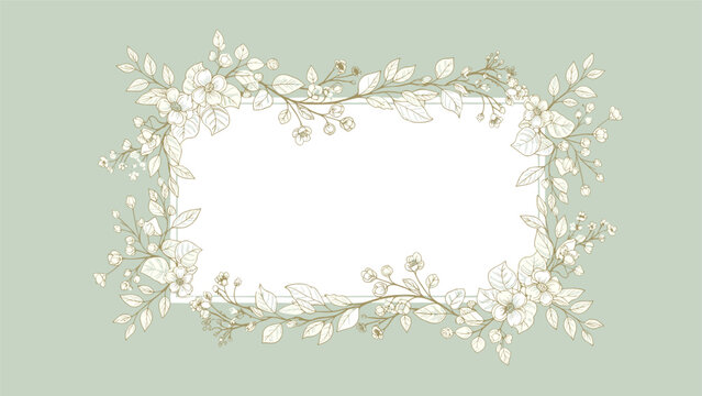Sophisticated hand drawn floral frame featuring intricate leaf and flower illustrations on a soft sage green background.