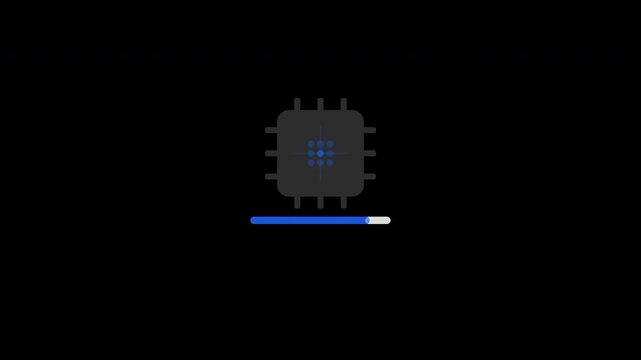 Cpu icon with loading bar below, suitable for tech or software concepts in presentations, websites, or social media posts.