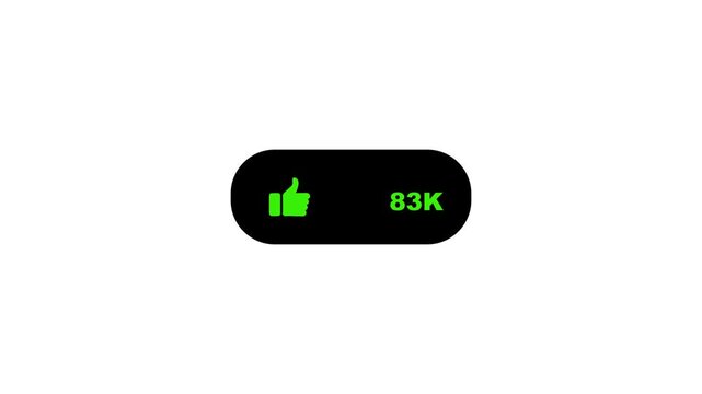 Black rounded rectangle button with a green thumbs up icon and the number 49 K in green on a white background