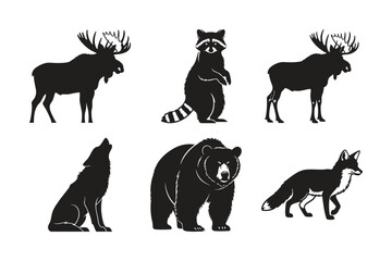 Obraz premium North american animal silhouette set bundle wildlife collection.