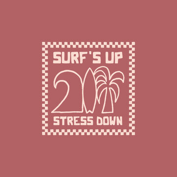 Vintage hand drawn surf design template for surf club, surf shop, surf merch.