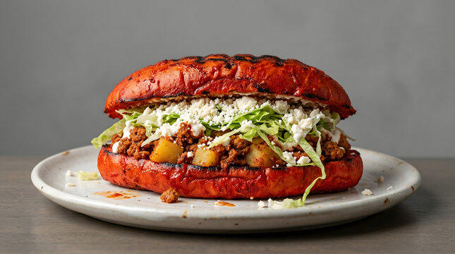 Authentic Mexican Pambazo Sandwich Soaked in Red Guajillo Sauce