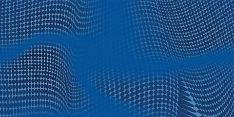 Fototapeta premium Abstract Blue Wave Dot Pattern Background With Digital Mesh and Wavy Grid Texture Design