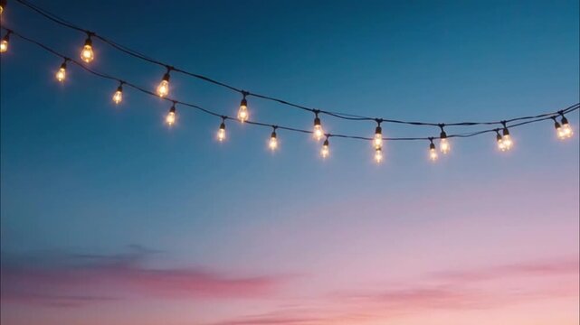 String Lights Against Sunset Sky.