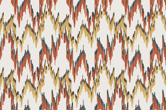 Modern Boho Tribal Vector Pattern featuring Ethnic Ikat Weave Texture and Hand-Drawn Flame Stitched Zigzags in Earth Tones for Trendy Fashion Prints, Interior Design, and Digital Scrapbooking