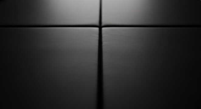 A close-up shot captures black material with smooth texture and visible seams dividing it into four squares filling the frame with no background visible