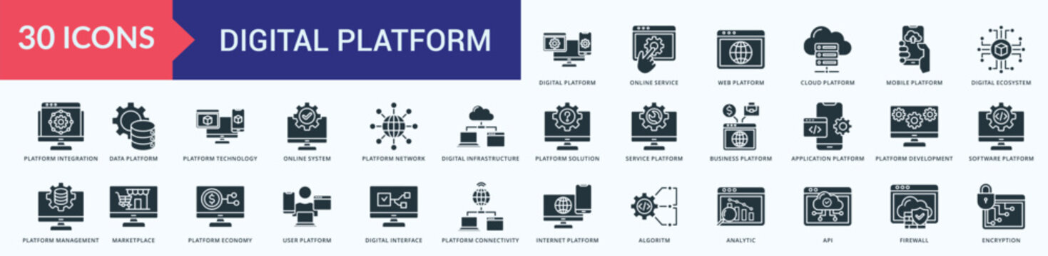 Digital Platform Icon Pack Illustration Vector Glyph