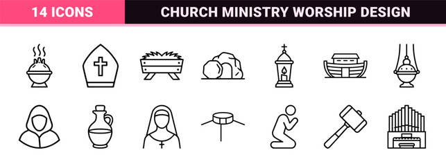 Fototapeta premium Christian Religion and Spiritual Faith Minimalist Monoline Geometric Line Art Outline Symbols for Church Ministry and Theological Design