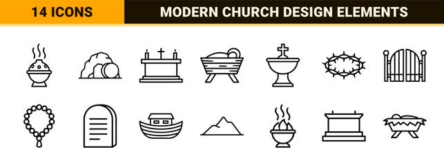 Fototapeta premium Christian Religious Theology Abstract Symbols Minimalist Monoline Geometric Line Art for Church UI and Brand Identity