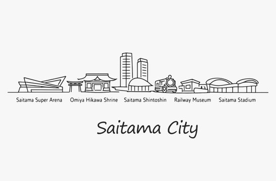 Flat Design one line without breaking the Saitama city.
