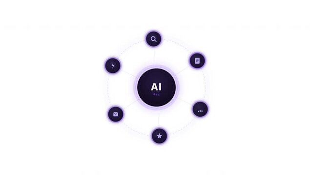 AI Orbit with icons in a hexagonal shape. Perfect for tech or artificial intelligence concept designs.