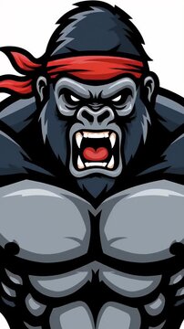 Furious Gorilla King Warrior With Red Headband Fierce Expression