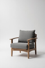 Fototapeta premium A simple modern wooden armchair on a white background