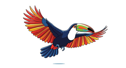 Colorful toucan in flight vibrant plumage on transparent background silhouette © MD