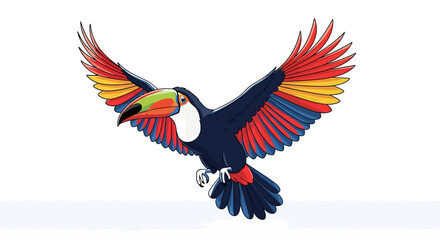 Fototapeta premium Colorful toucan in flight with vibrant plumage on transparent background silhouette