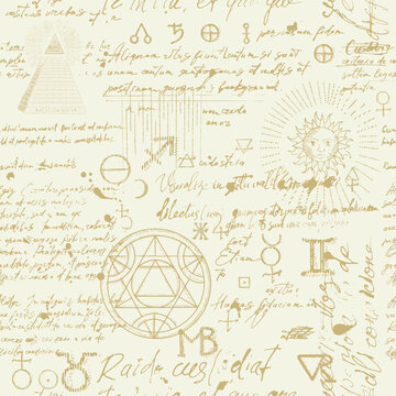 Mystical seamless pattern with esoteric symbols