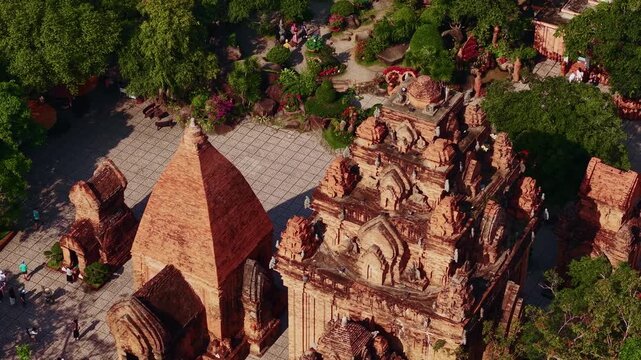 Aerial view of ancient po nagar cham towers in Nha Trang, Vietnam.