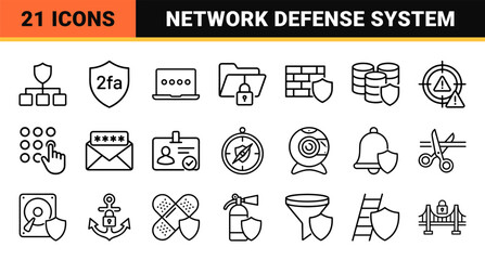 Fototapeta premium Cybersecurity and Data Protection Minimalist Geometric Line Art Icon Set for Network Safety and Digital Privacy Software Design