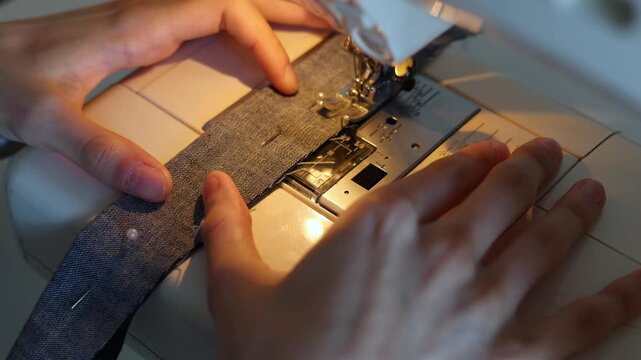 Experience the rhythm of sewing! Close-ups capture the fluid motions of hands at work, threading and crafting exquisite designs on the sewing machine with finesse.