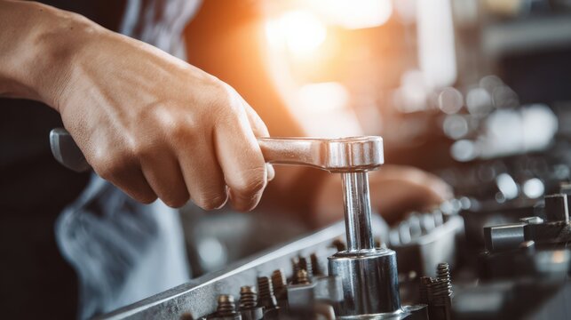 レンチで機械を修理