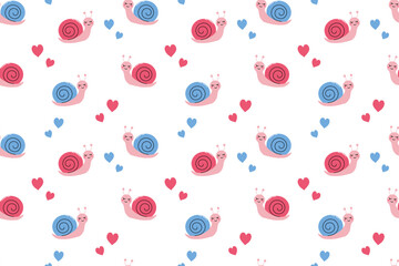 Seamless cute snail pattern with hearts romantic cartoon background © Mariana