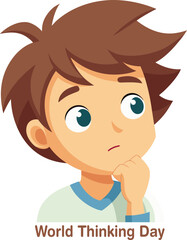 Boy thinking on world thinking day with puzzled expression