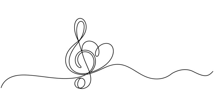 music notes with love sign continuous one line drawing. Single line art music notes. Doodle vector illustration
