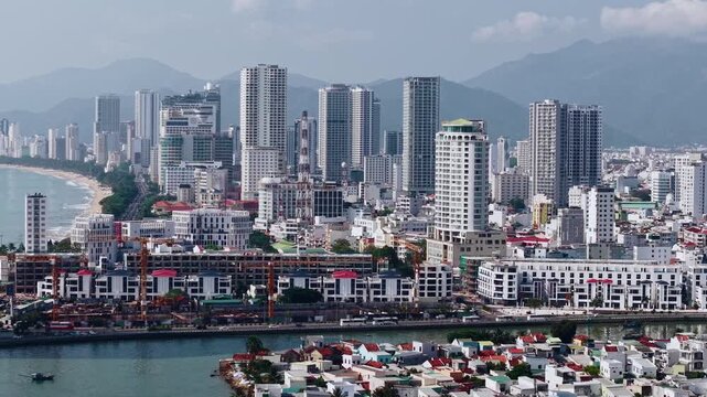 Panoramic view of Nha Trang city and coastal skyline in Vietnam.