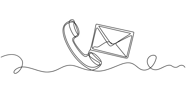 Customer service and Contact information phone or email thin line Icon - editable stroke, continuous one line drawing, phone receiver mail envelope continuous one line drawing style, Customer service.
