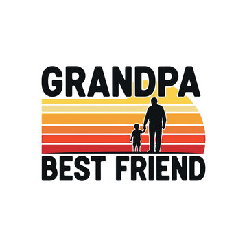 Grandpa best friend retro sunset silhouette of grandfather and grandson holding hands