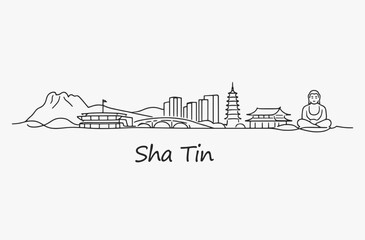 Obraz premium Flat Design one line without breaking the Sha Tin city.