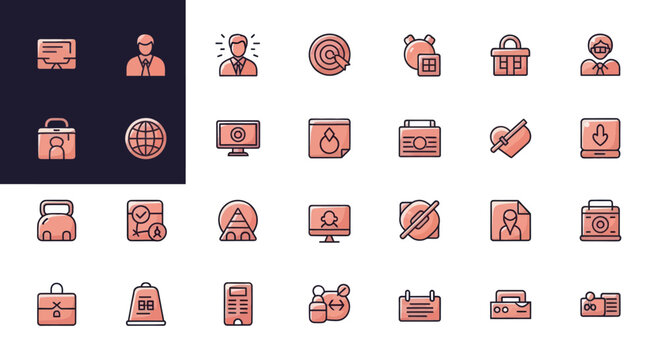 Business and Technology Icons Set, Modern Flat Design, Peach Color Palette