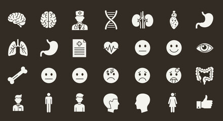 Obraz premium Medical Health Icons: Brain, DNA, Organs, Doctor, Emotions, Body Parts