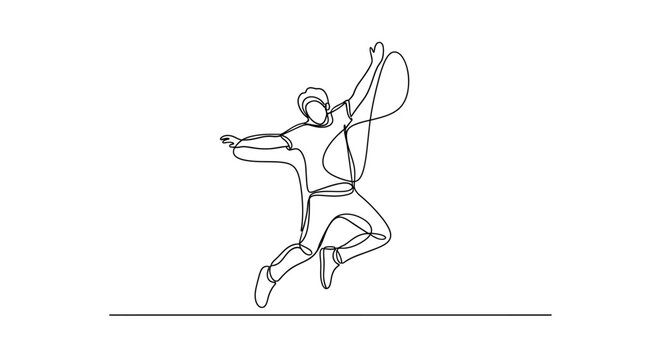 Dynamic single line drawing of a man jumping for joy, celebrating success, freedom, and happiness.