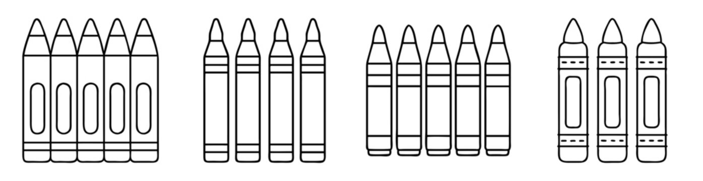 Outlined collection of crayon boxes with different crayon styles and shapes