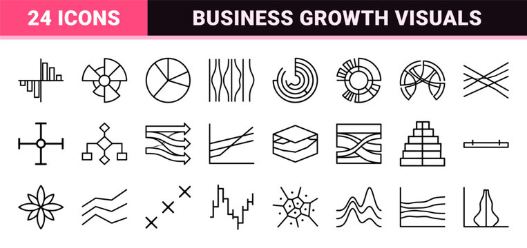 Data Visualization Graphic Elements featuring Minimalist Monoline Geometric Line Art for Business Analytics and Statistical Reporting