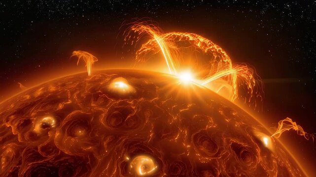 宇宙の闇に赤熱のループが噴き上がる太陽フレアの瞬間を捉える