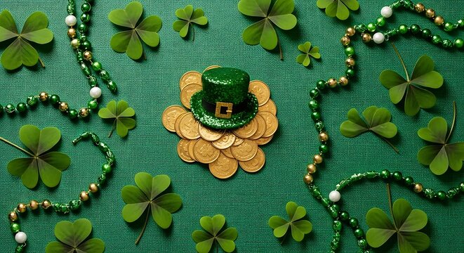 St Patrick Clover Gold Coins Irish Holiday Lucky Symbol