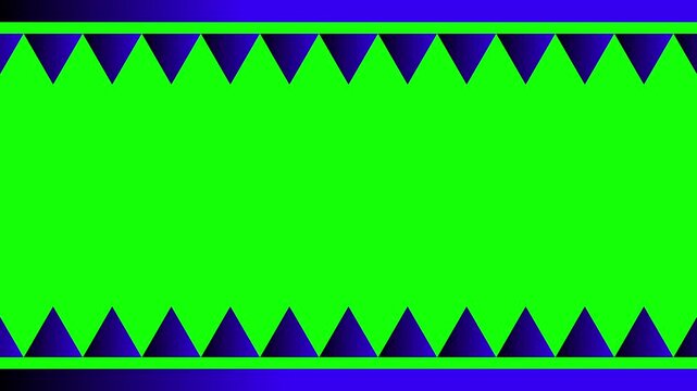 Green Background With Blue Pennant Banner Border, Festive Bunting and Geometric Party Frame