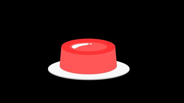 Vibrant red dessert pudding wobbles with delightful motion, presented as an elegant animation on a transparent background for diverse design projects, offering a sweet visual treat