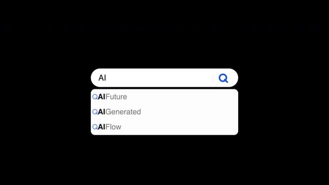 Search bar with ai suggestions shown. Perfect for illustrating technology, artificial intelligence, internet browsing, online search concepts in design projects.