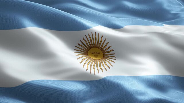 Argentina Flag Loop Animation with Sun Emblem, Seamless Waving Background