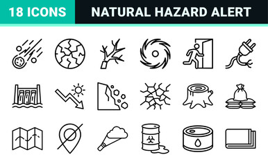 Obraz premium Natural Disaster and Emergency Weather Hazard Icons featuring Minimalist Geometric Line Art for Crisis Management and Safety Signage