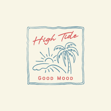 Vintage hand drawn surf design template for surf club, surf shop, surf merch.