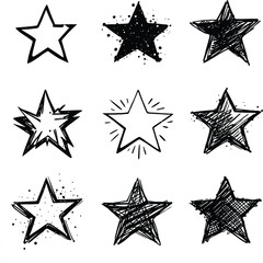 Obraz premium A collection of hand-drawn stars in black ink. Features two sets: clean, sketchy outlines and messy, densely scribbled stars with a bold, expressive texture. 