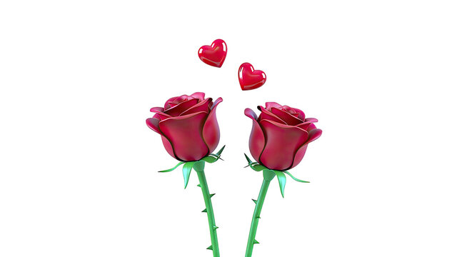 Two Red Roses with Hearts