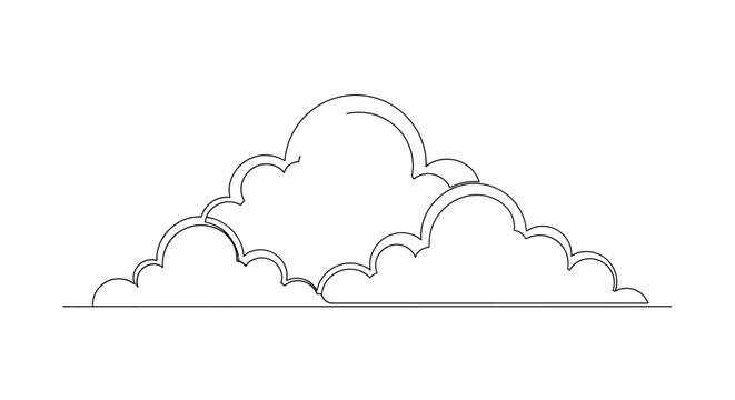 Minimalist Cloud Line Art, Simple Sky Element, Outline Drawing